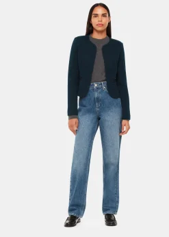 Navy Collarless Jersey Jacket