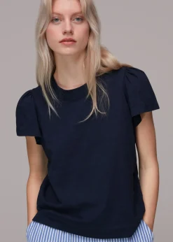 Navy Cotton Frill Sleeve T Shirt