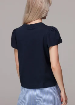 Navy Cotton Frill Sleeve T Shirt