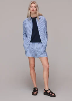 Navy Cotton Frill Sleeve T Shirt