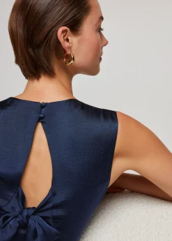 Navy Cowl Neck Satin Maxi Dress