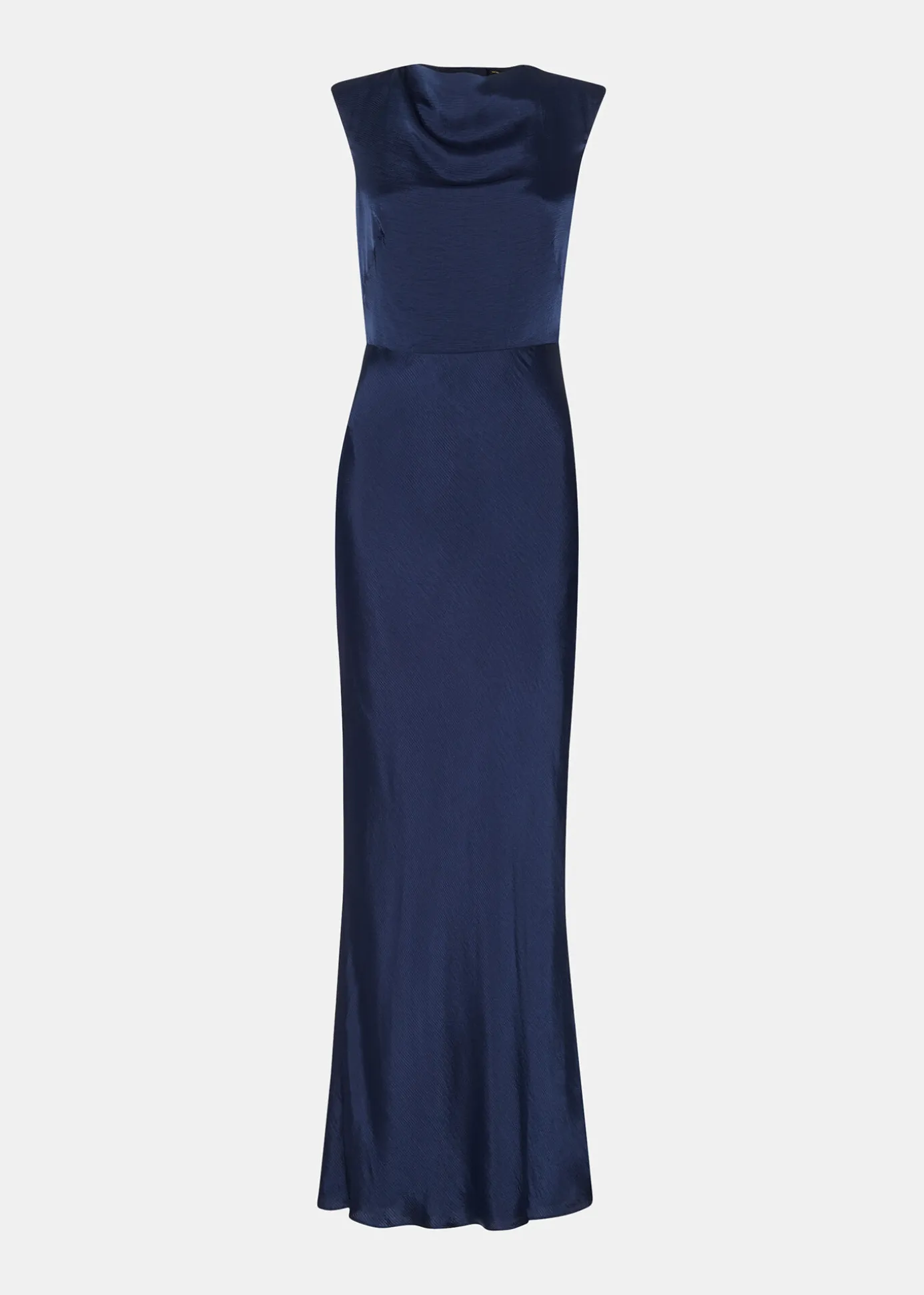 Navy Cowl Neck Satin Maxi Dress