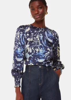 Navy Dazzled Floral Satin Blouse