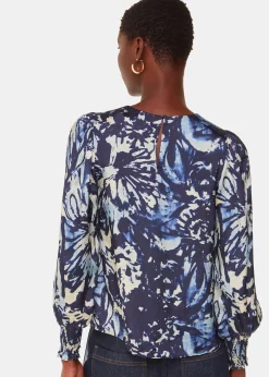 Navy Dazzled Floral Satin Blouse