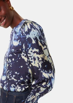 Navy Dazzled Floral Satin Blouse
