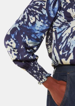 Navy Dazzled Floral Satin Blouse