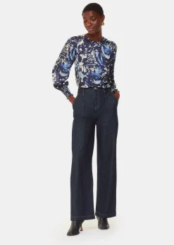 Navy Dazzled Floral Satin Blouse