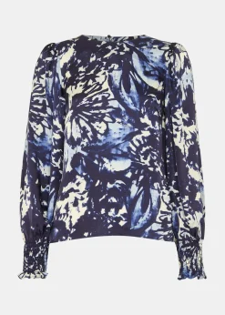 Navy Dazzled Floral Satin Blouse
