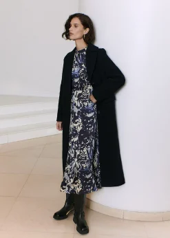Navy Dazzled Floral Satin Dress