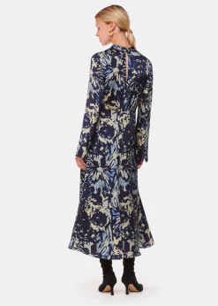 Navy Dazzled Floral Satin Dress