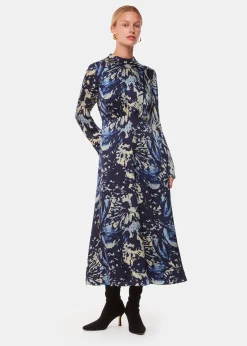 Navy Dazzled Floral Satin Dress