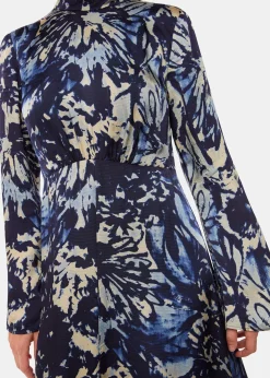 Navy Dazzled Floral Satin Dress