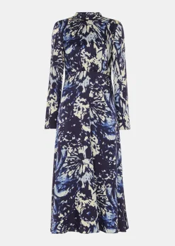 Navy Dazzled Floral Satin Dress