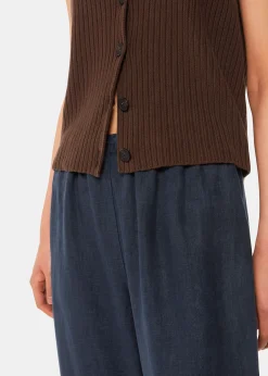 Navy Elasticated Linen Trouser