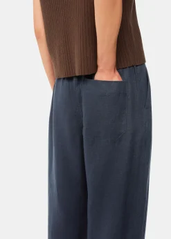 Navy Elasticated Linen Trouser