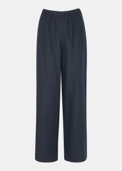 Navy Elasticated Linen Trouser