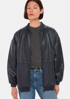 Navy Erin Leather Bomber