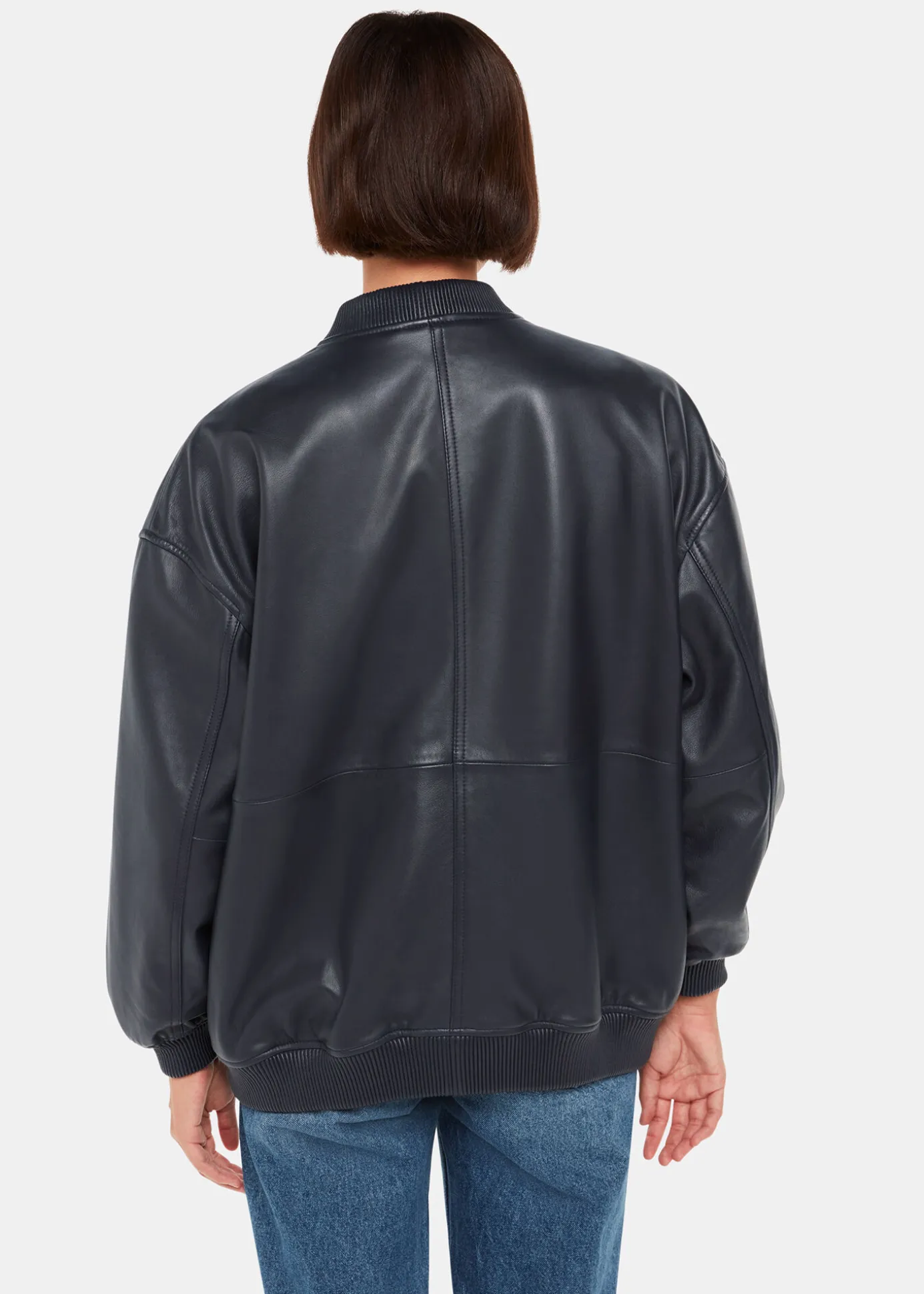 Navy Erin Leather Bomber