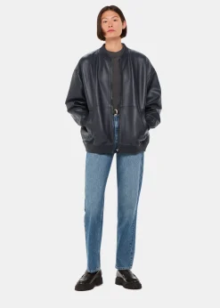 Navy Erin Leather Bomber