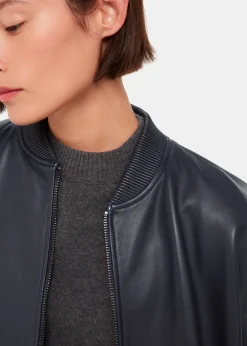 Navy Erin Leather Bomber