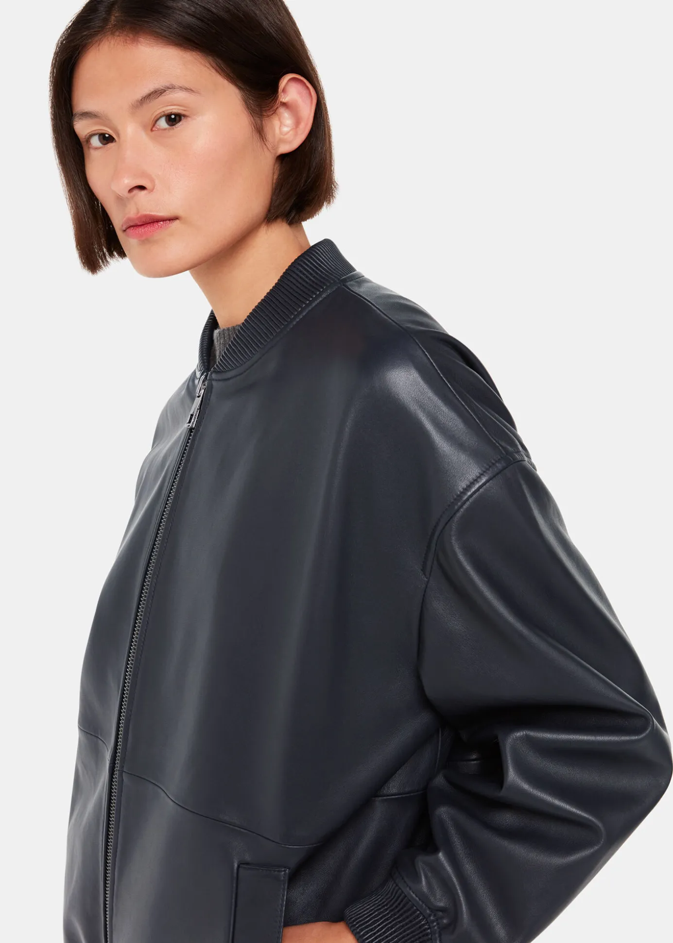 Navy Erin Leather Bomber