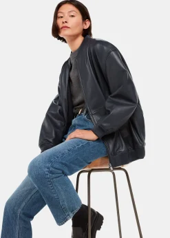 Navy Erin Leather Bomber