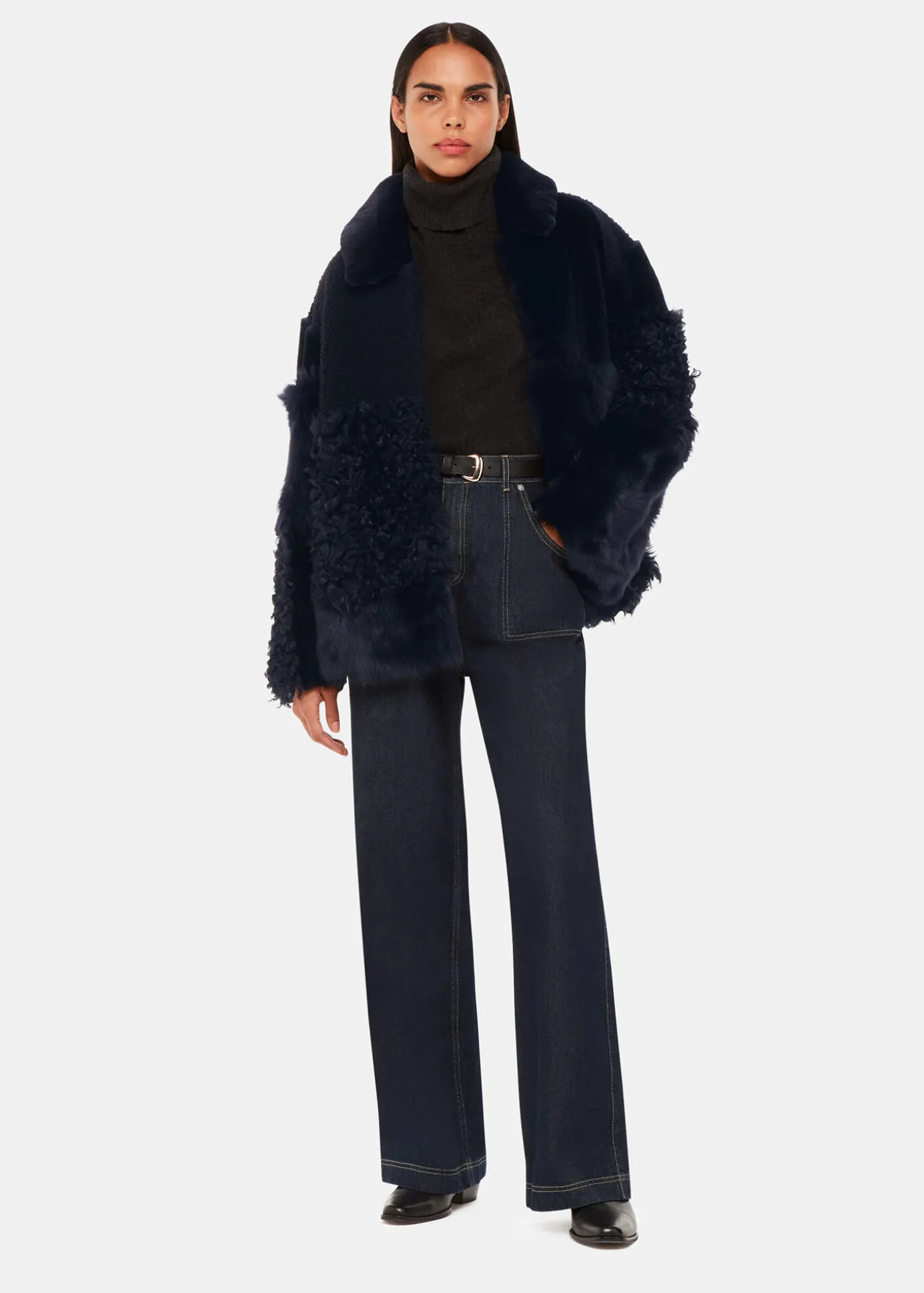 Navy Hema Shearling Coat
