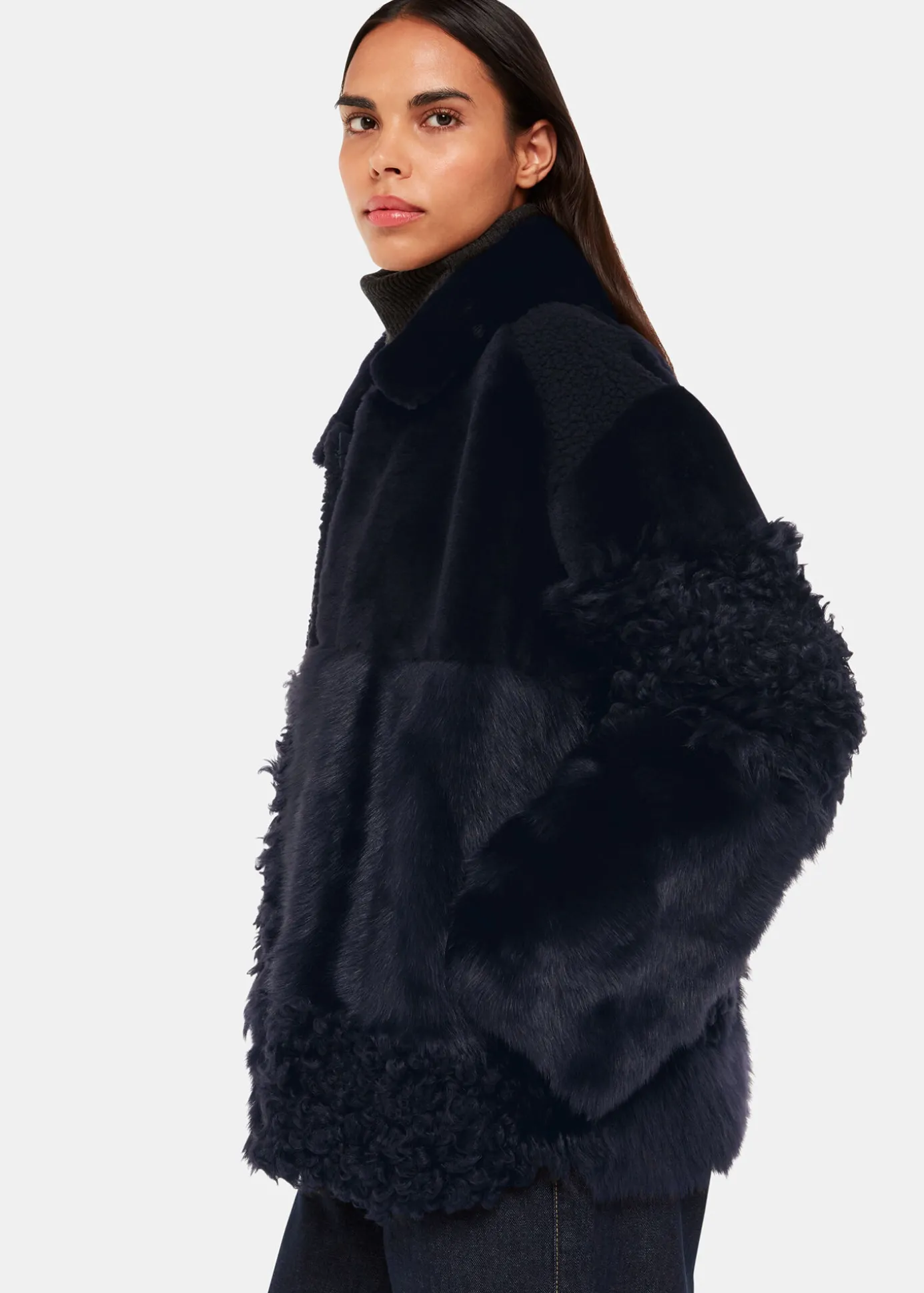 Navy Hema Shearling Coat