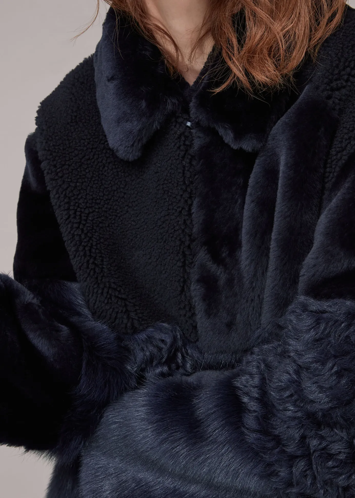 Navy Hema Shearling Coat