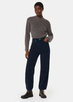 Navy High Waist Cord Barrel Jean