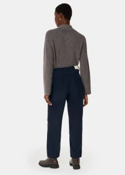 Navy High Waist Cord Barrel Jean