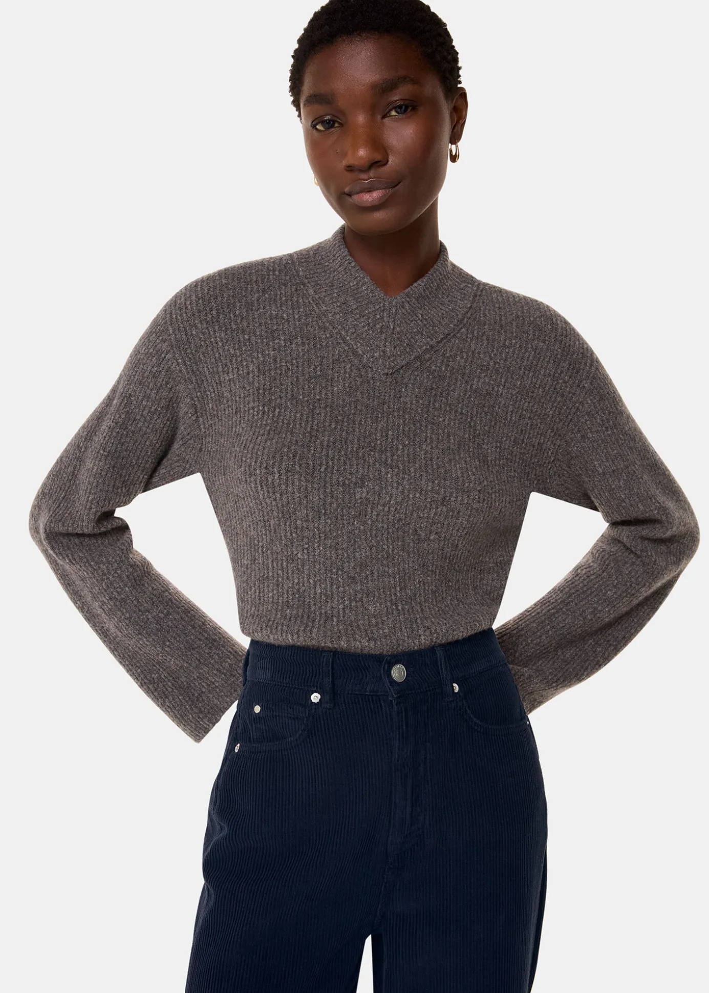 Navy High Waist Cord Barrel Jean