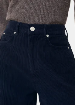 Navy High Waist Cord Barrel Jean