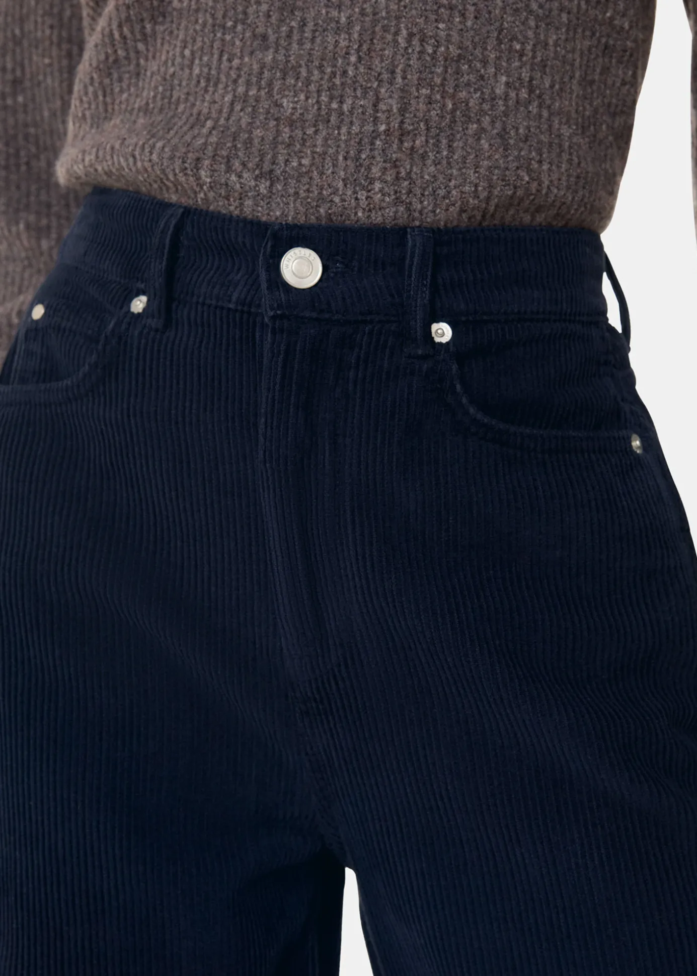 Navy High Waist Cord Barrel Jean