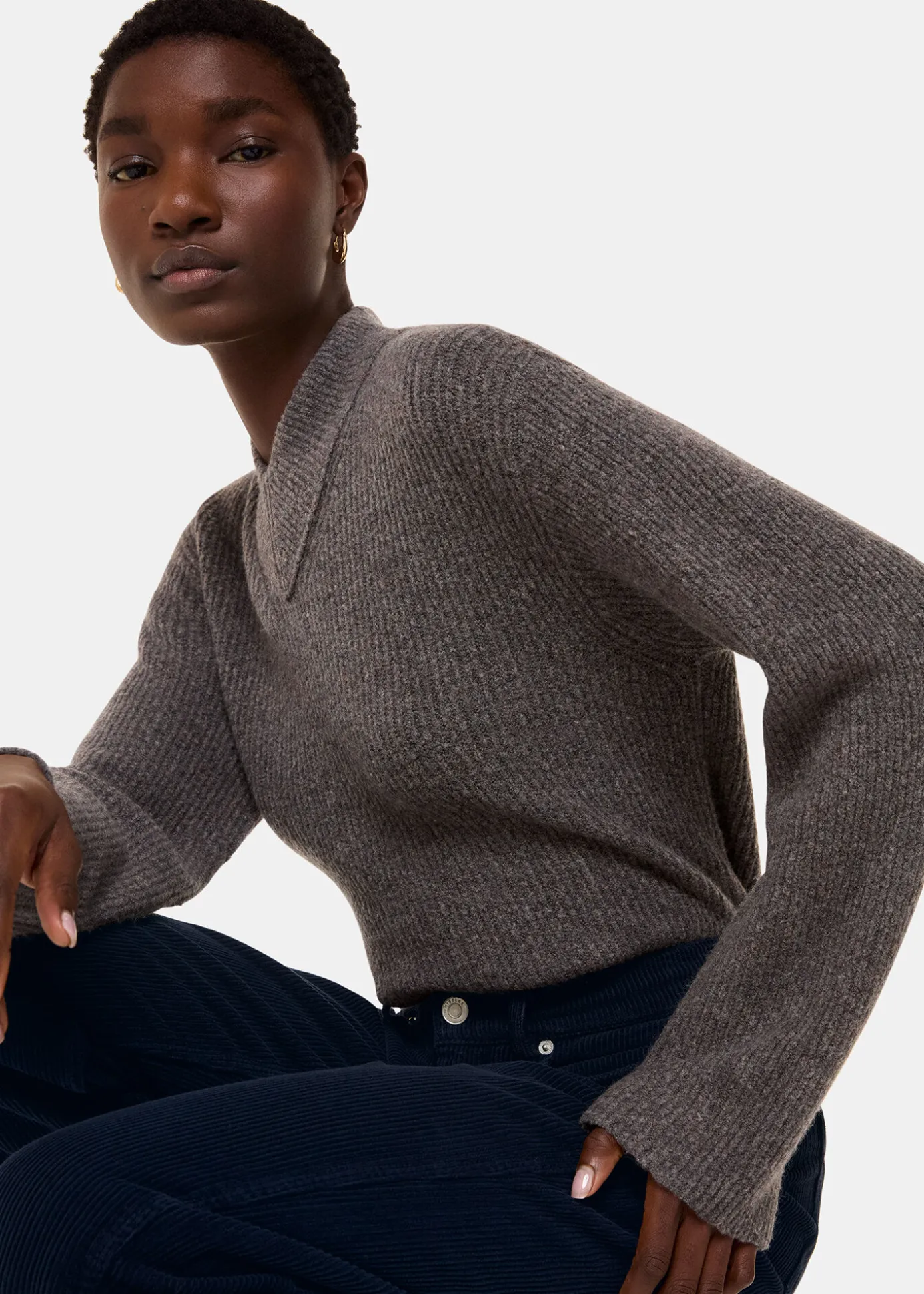 Navy High Waist Cord Barrel Jean
