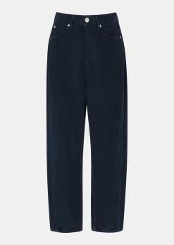 Navy High Waist Cord Barrel Jean