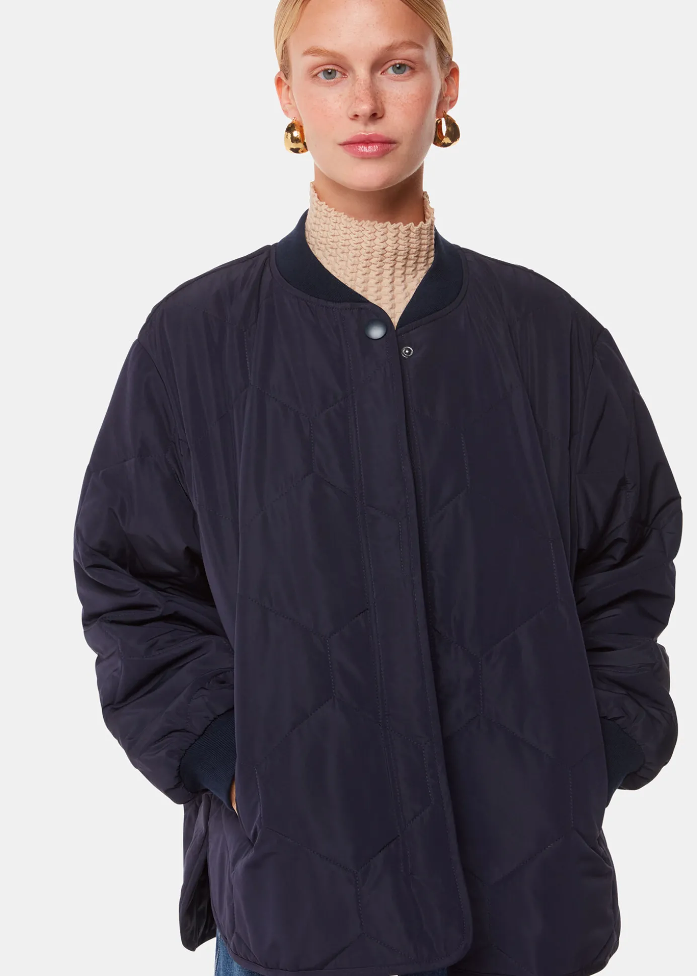 Navy Ida Short Quilted Coat