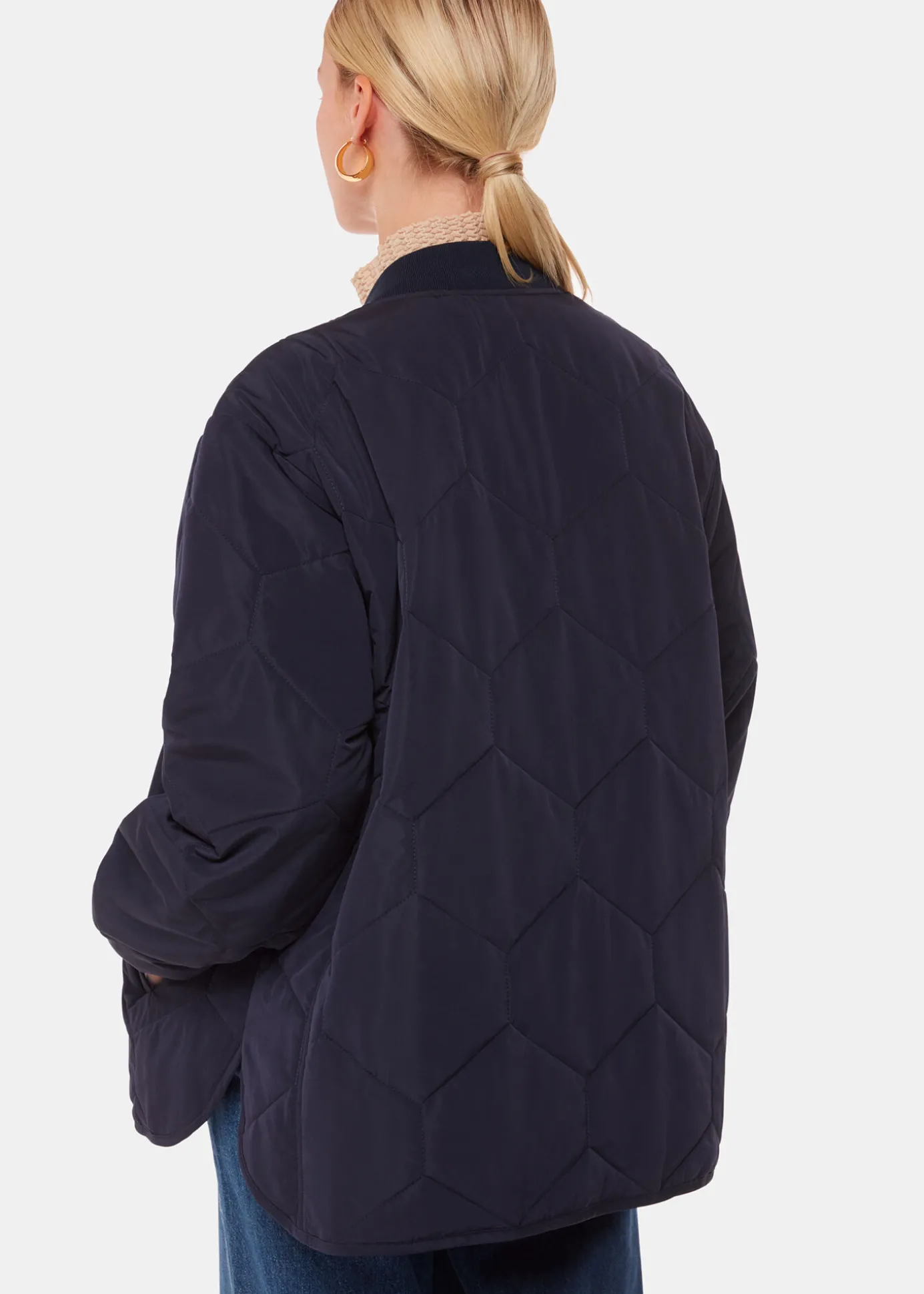 Navy Ida Short Quilted Coat