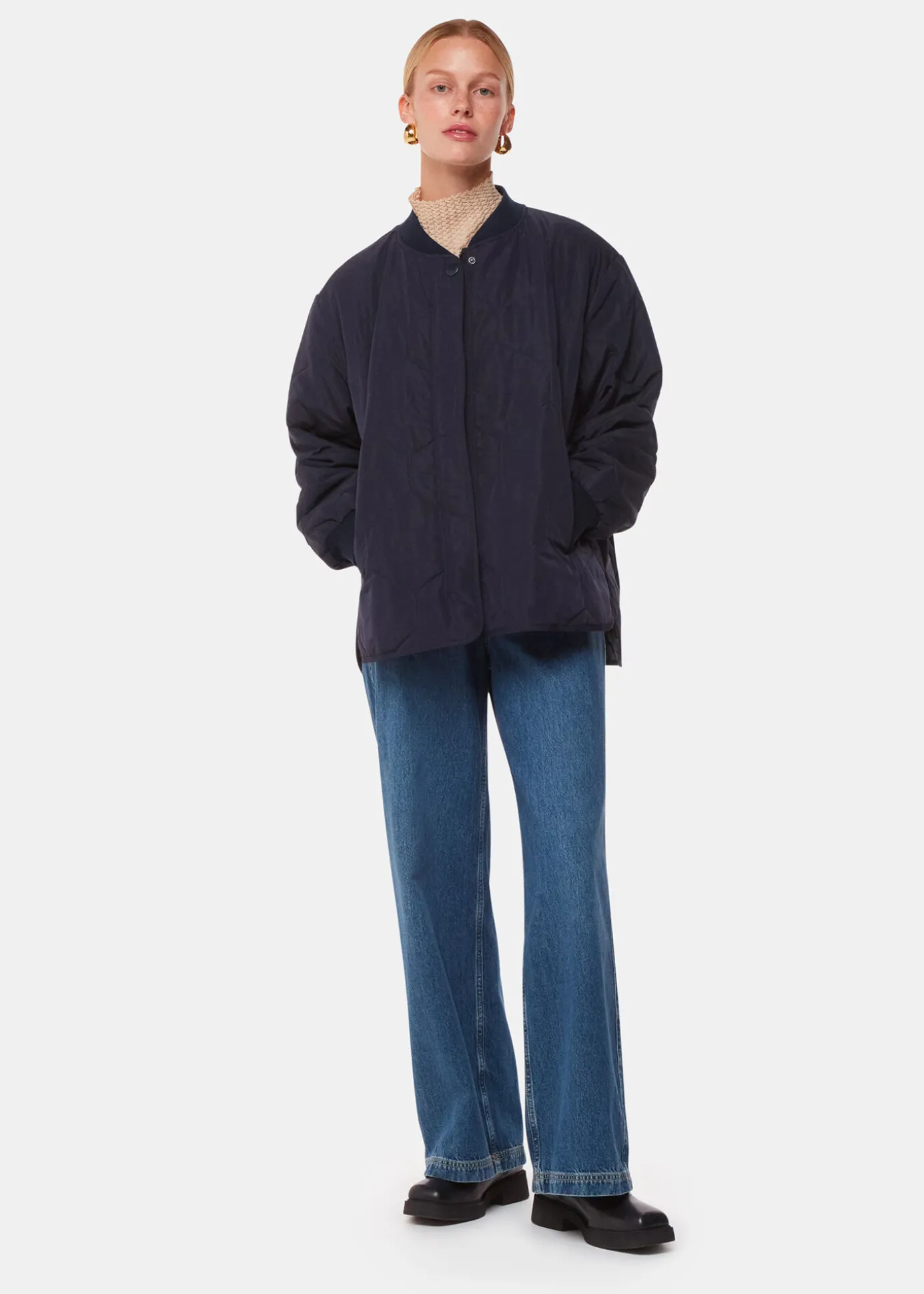 Navy Ida Short Quilted Coat