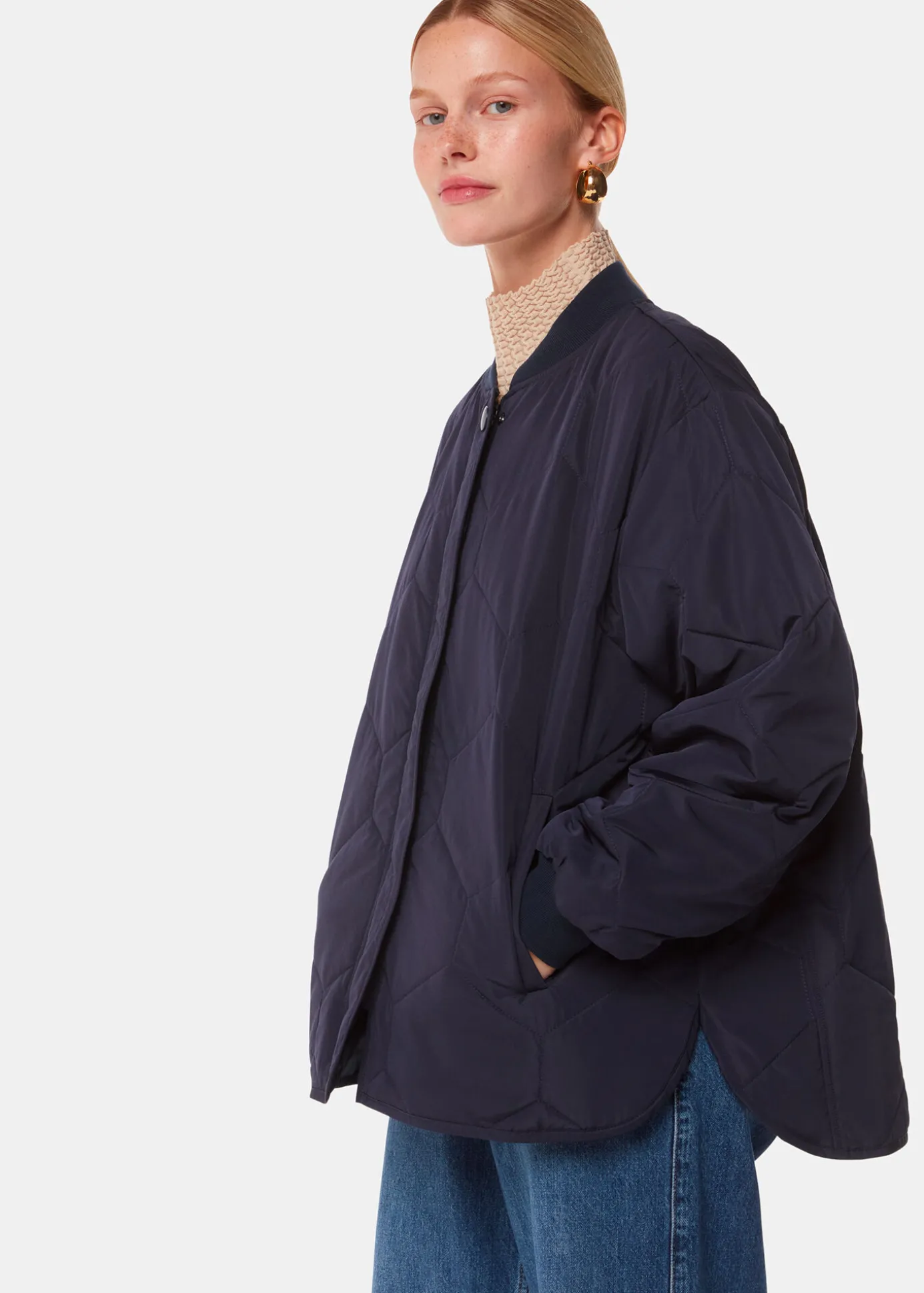 Navy Ida Short Quilted Coat