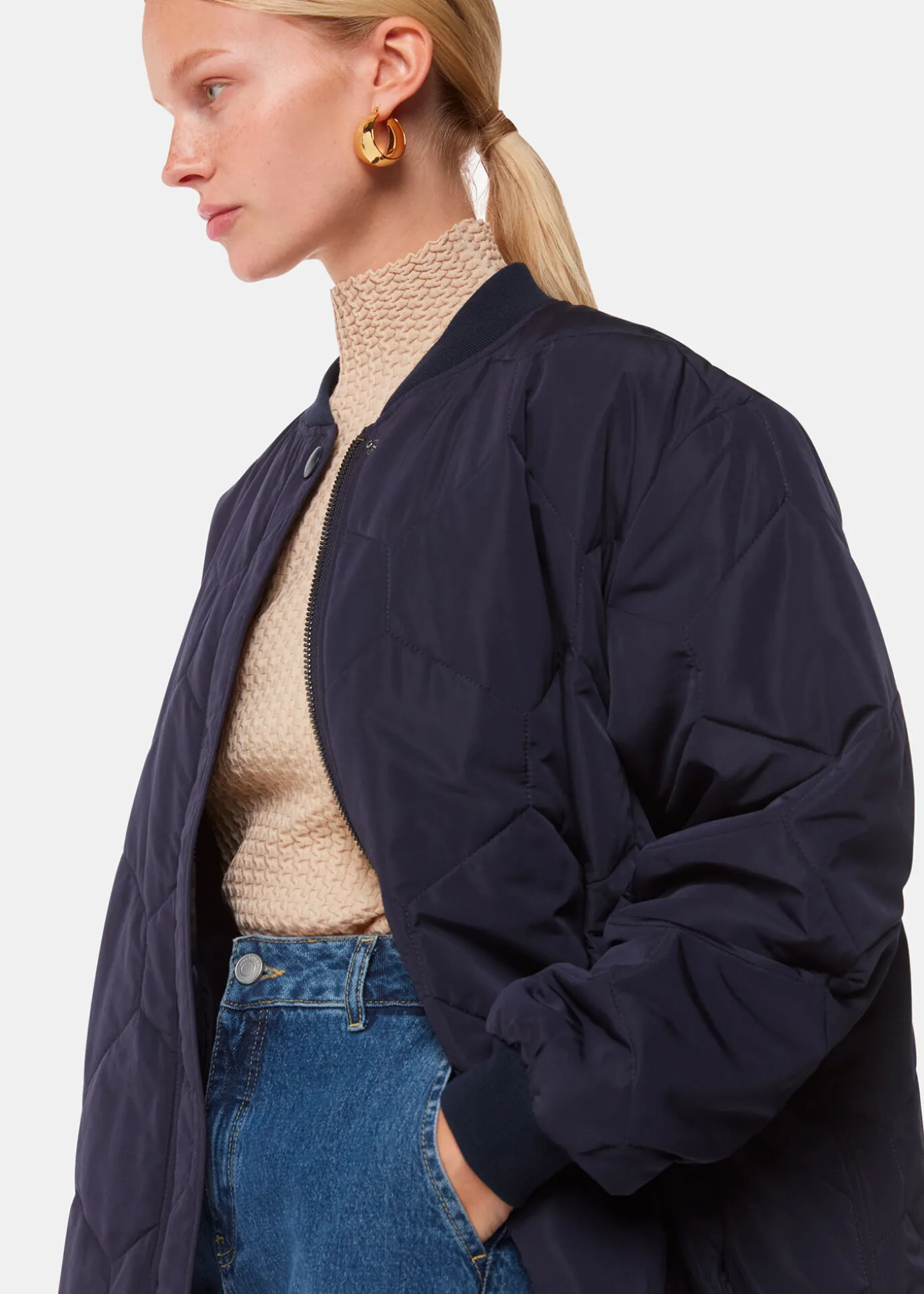 Navy Ida Short Quilted Coat