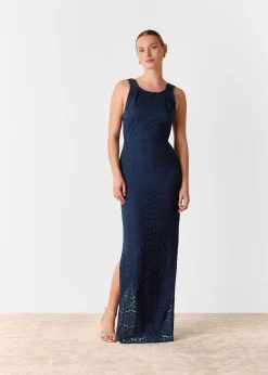 Navy Lace Tie Back Maxi Dress
