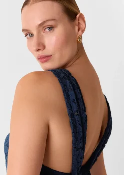 Navy Lace Tie Back Maxi Dress