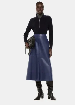 Navy Leather Circle Skirt