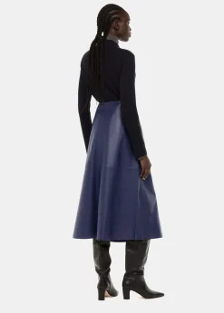 Navy Leather Circle Skirt