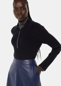 Navy Leather Circle Skirt