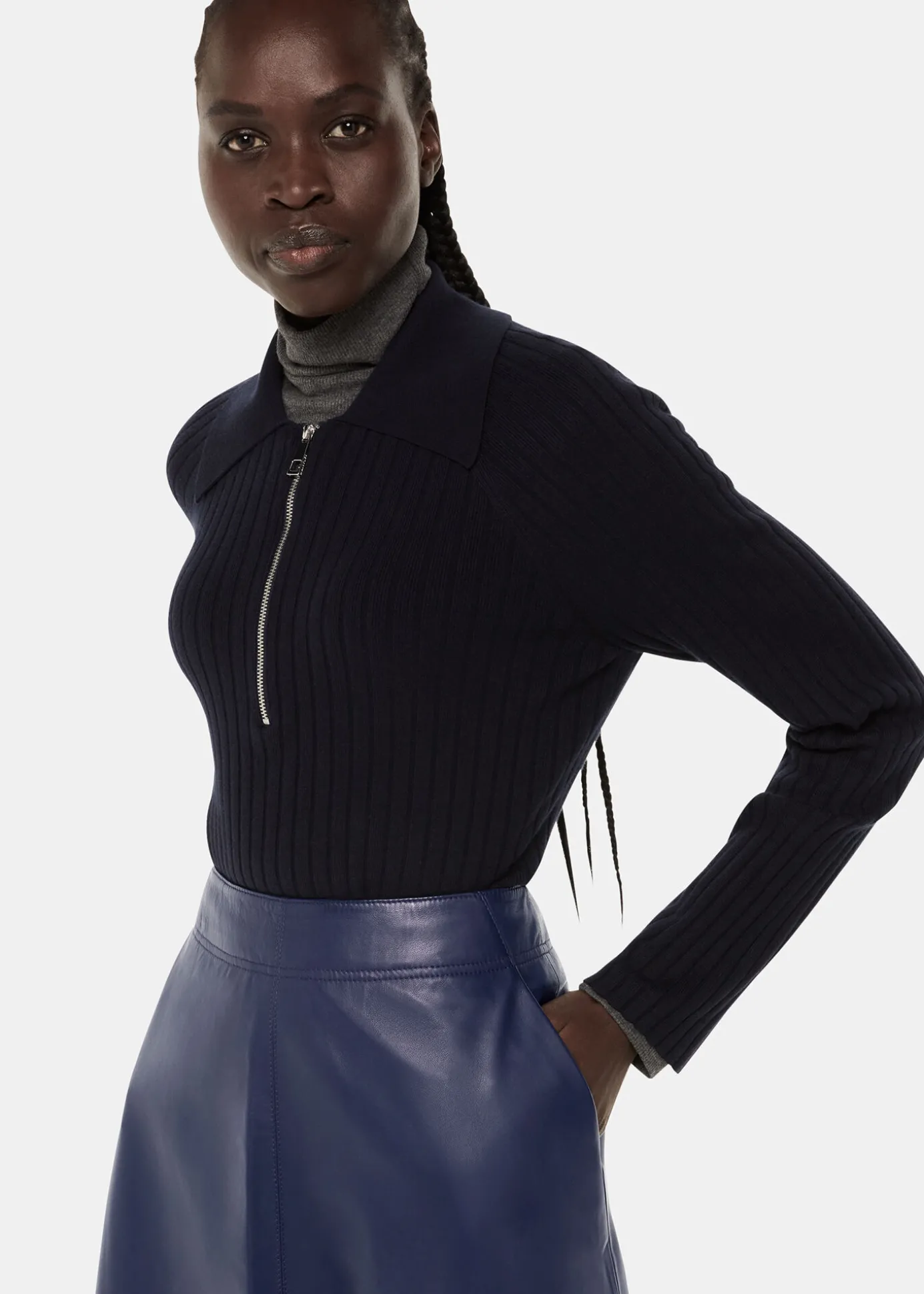 Navy Leather Circle Skirt