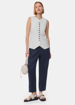 Navy Linen Barrel Leg Trouser