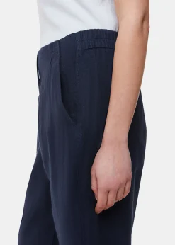 Navy Linen Barrel Leg Trouser