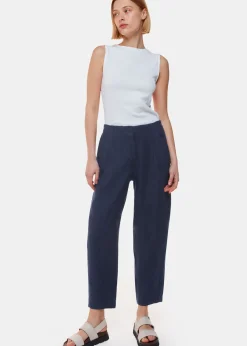 Navy Linen Barrel Leg Trouser